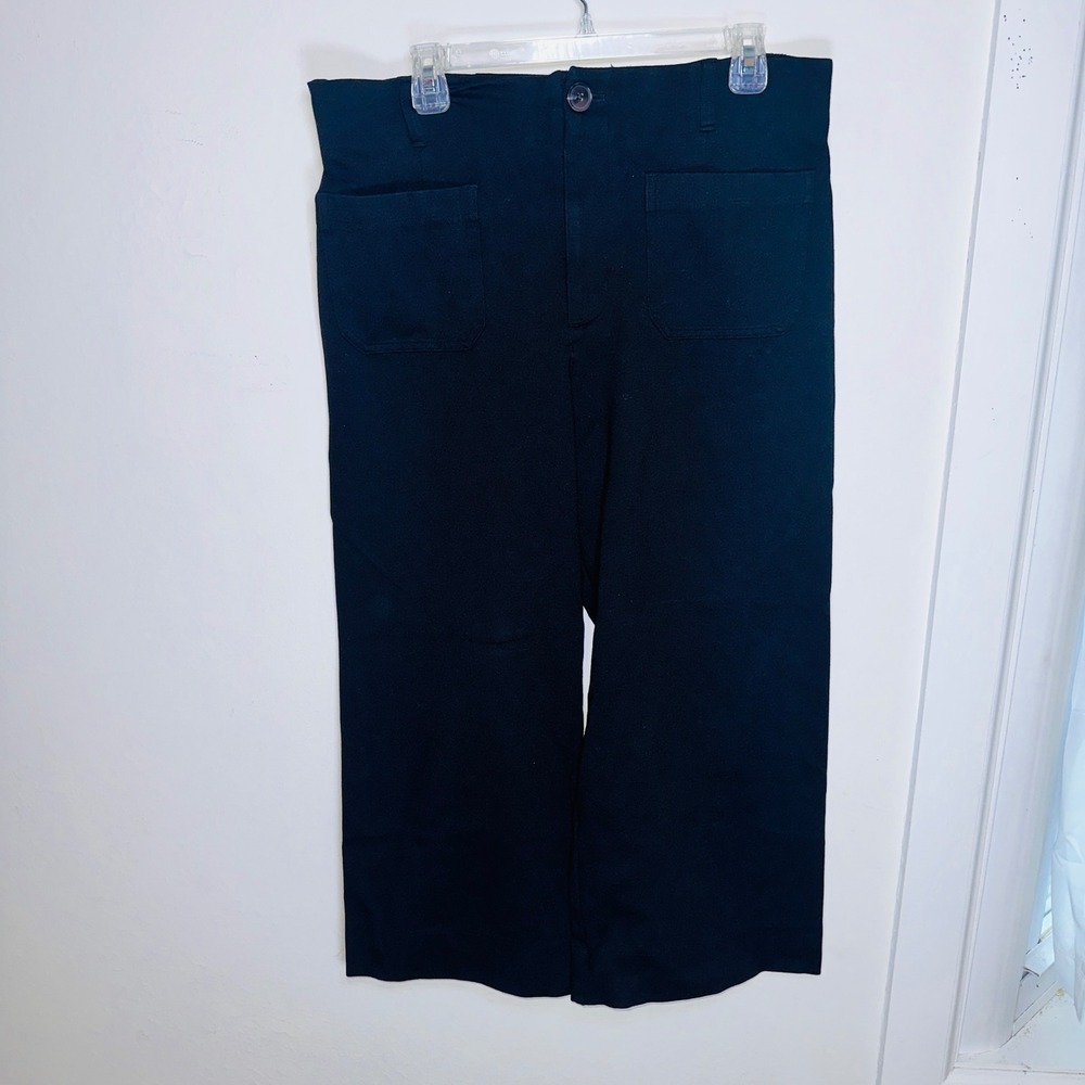 Black Culottes Wide Leg Cropped Pants High Rise Size 16